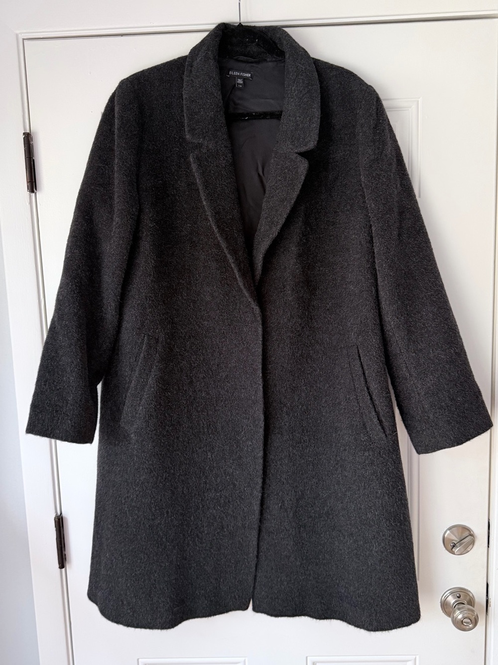 Eileen Fisher size L baby alpaca wool charcoal grey coat jacket